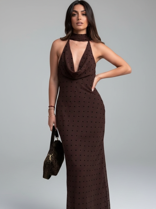 Vestido Longo Poá Choco Elegance