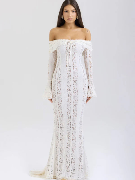Vestido Longo de Renda Ombro a Ombro