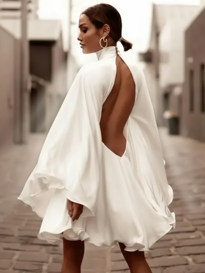 Vestido Curto Poncho Seda Luxo