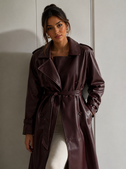 Casaco Longo em Couro Sintético - Outono Inverno l CAROL ESPAÇO FASHION