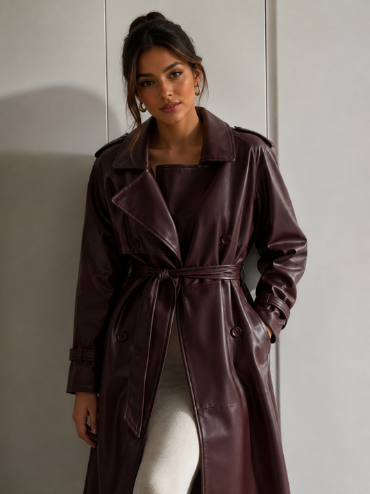 Casaco Longo em Couro Sintético - Outono Inverno l CAROL ESPAÇO FASHION