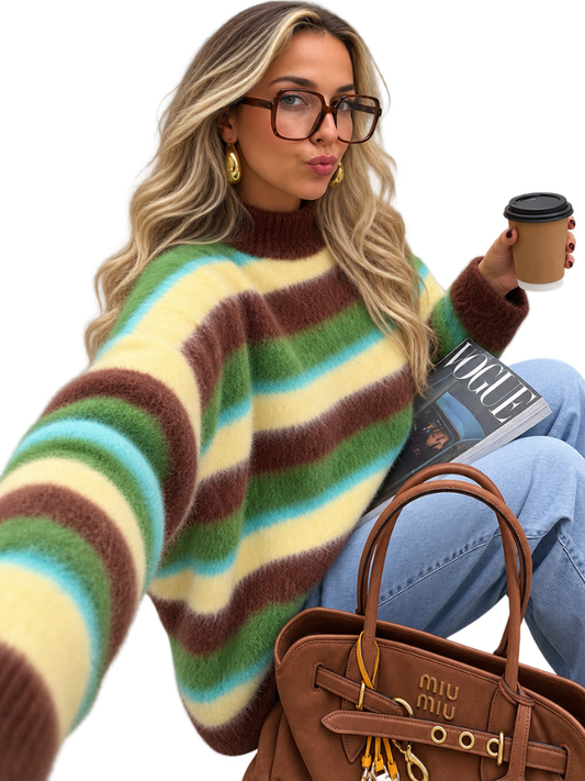 Suéter Oversized Listrado em Tons Pastel - Outono Inverno l CAROL ESPAÇO FASHION