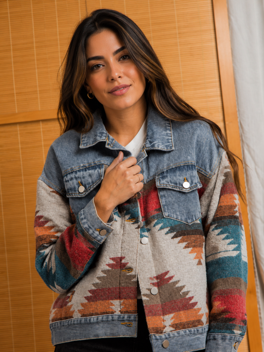 Jaqueta Jeans Boho Étnica Feminina - Outono Inverno l CAROL ESPAÇO FASHION
