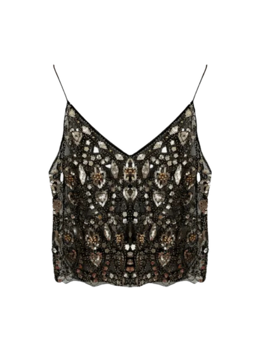 Cropped Transparente com Bordado de Paetês e Alças Finas