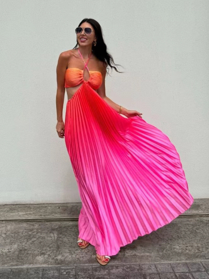 Vestido Longo Plinsado Degrade