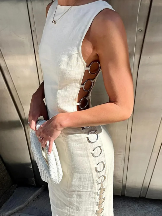Vestido Longo Argolas Laterais
