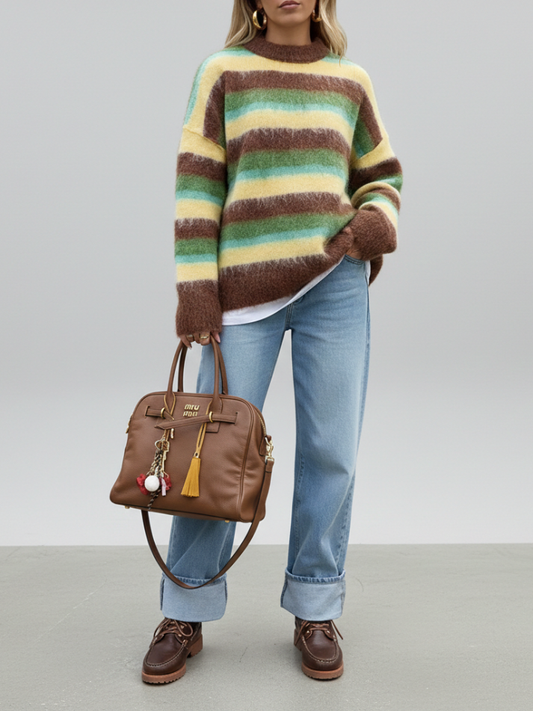 Suéter Oversized Listrado em Tons Pastel