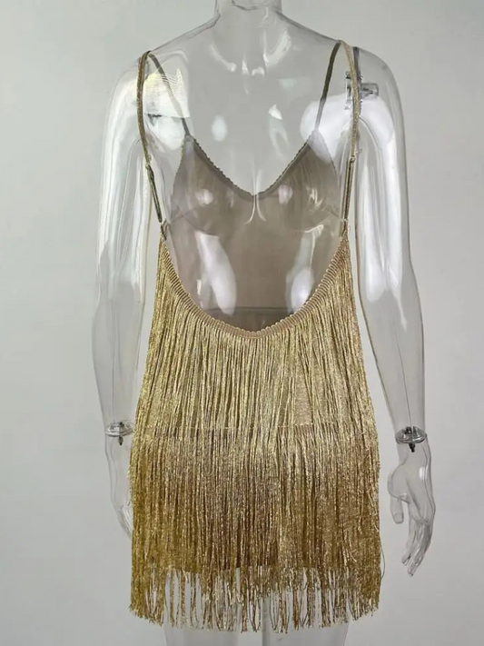 Vestido Curto Backless Franja