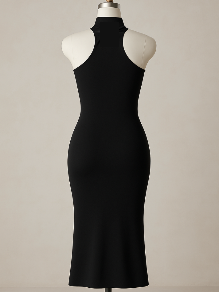 Vestido Preto Contemporânea Midi