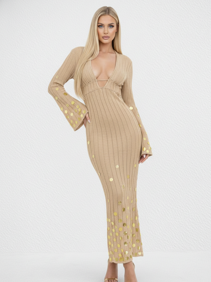 Saída Vestido Longo Glamour Dourado com Paetês - Moda Praia l  CAROL ESPAÇO FASHION