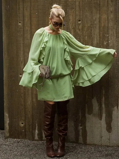 Vestido Curto Manga Longa Boho