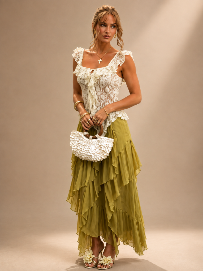 Conjunto Tiered Olive Garden- Moda Praia l CAROL ESPAÇO FASHION