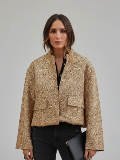 Blazer Dourado com Paetês - Outono Inverno l CAROL ESPAÇO FASHION