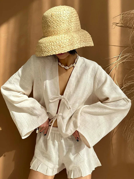 Conjunto Linho Summer Babados - Confort l CAROL ESPAÇO FASHION