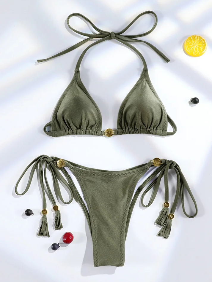 Biquíni Curtinha Verde Paraty - Moda Praia l  CAROL ESPAÇO FASHION