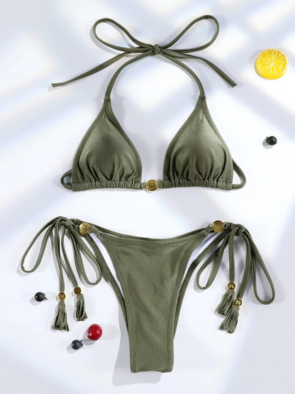 Biquíni Curtinha Verde Paraty - Moda Praia l  CAROL ESPAÇO FASHION