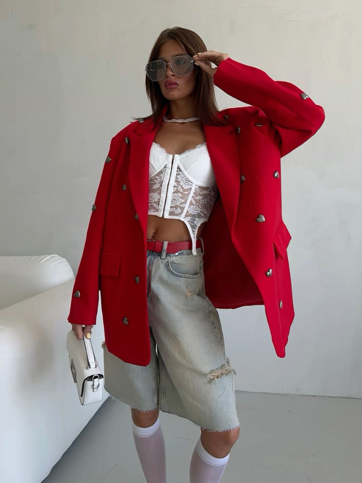 blazer , blazerfeminino, blazerfemininovermelho , blazerdetalhescorações