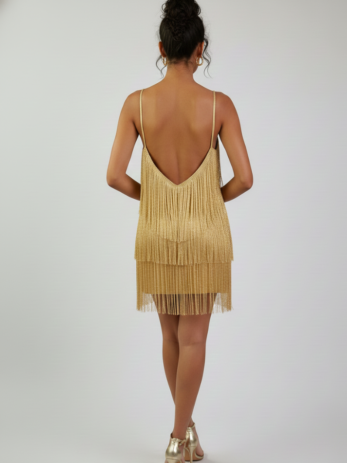 Vestido Curto Backless Franja