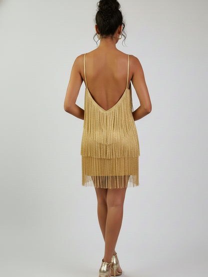 Vestido Curto Backless Franja