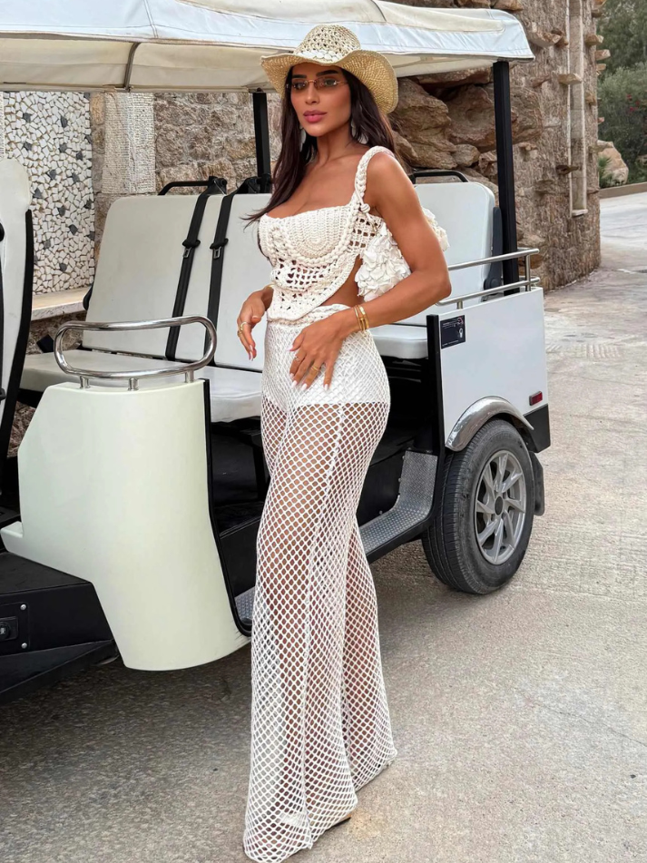 Conjunto Deville Crochê Artesanal Calça Tela Premium