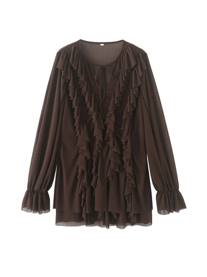 Bata Babados Chiffon Marrom - Outono Inverno l CAROL ESPAÇO FASHION