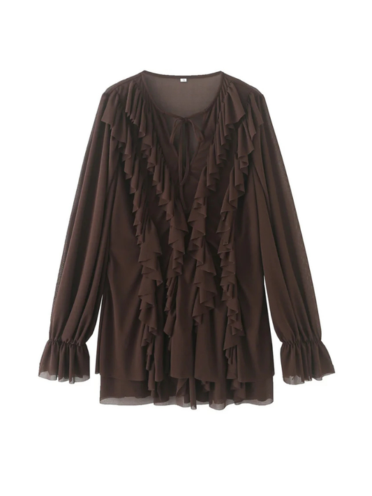 Bata Babados Chiffon Marrom - Outono Inverno l CAROL ESPAÇO FASHION