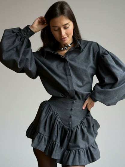 Conjunto Camisa Bufante e Saia - Outono Inverno l CAROL ESPAÇO FASHION