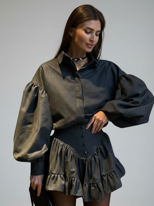 Conjunto Camisa Bufante e Saia com Babados