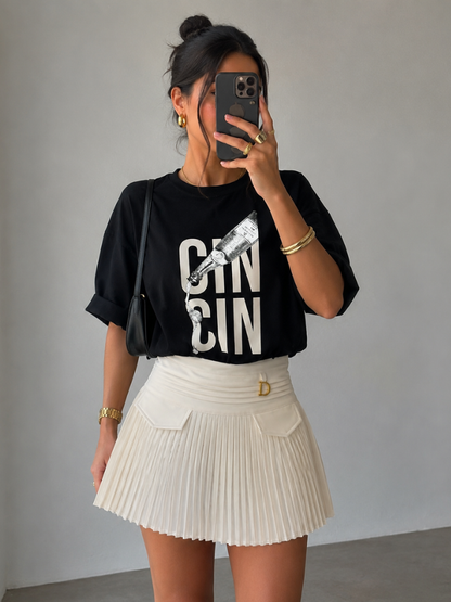 Camiseta Oversized “CIN CIN” - Moda Básica l CAROL ESPAÇO FASHION