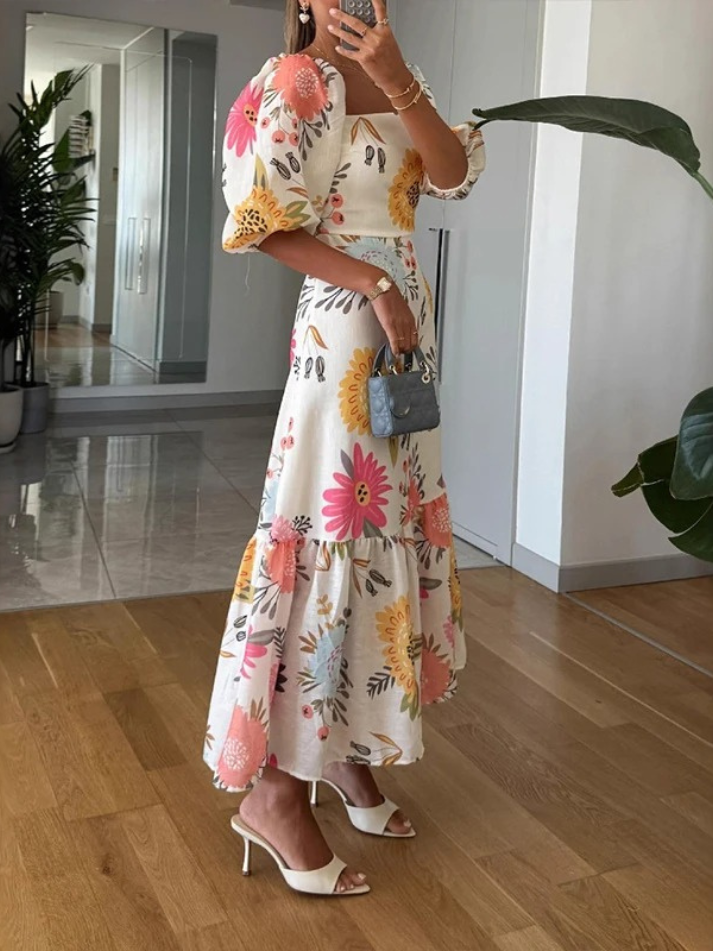 Vestido Longo Estampado Com Mangas
