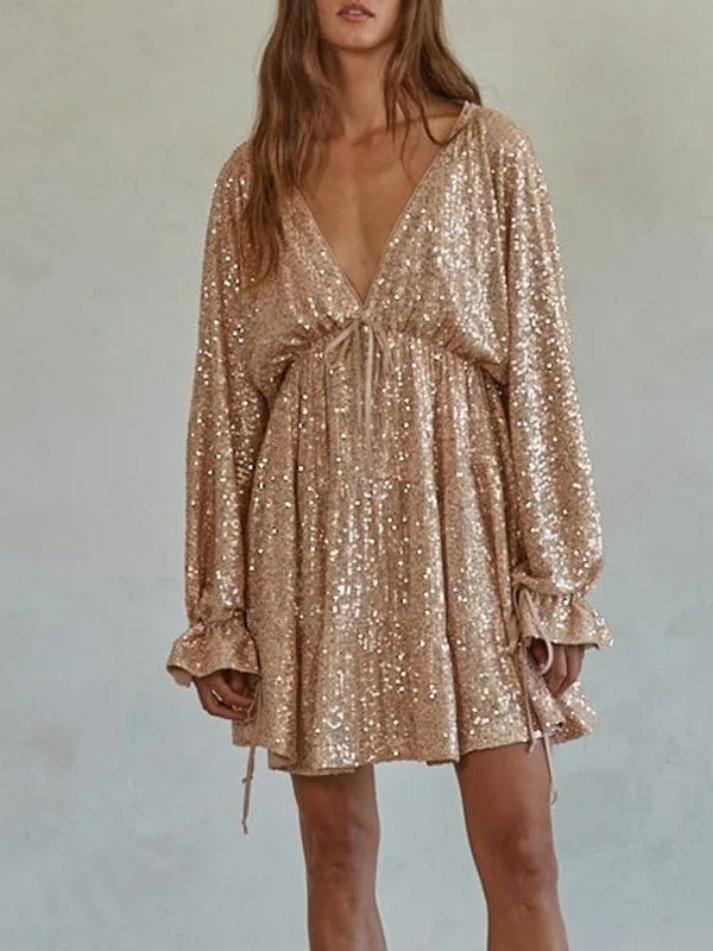 Vestido Festa Paete Manga Longa Rose