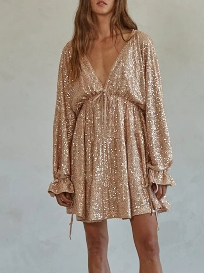 Vestido Festa Paete Manga Longa Rose