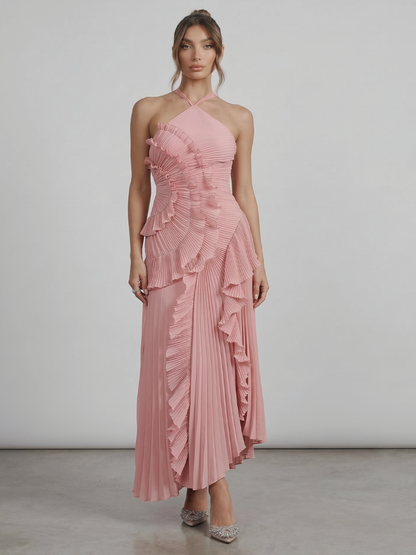 Vestido Amélie Plissado Rosa