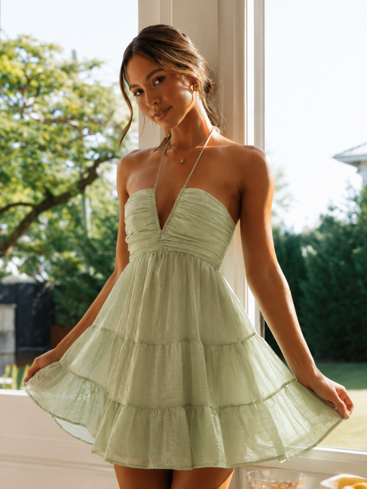 Vestido Curto Godê Decote V - Moda Praia l CAROL ESPAÇO FASHION