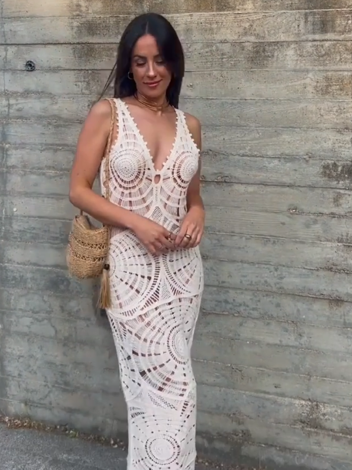 Saida de Praia  Vestido Longo Trico de Linha