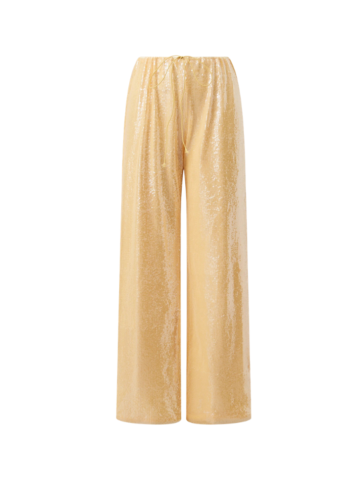 Calça Wide Leg de Paetês "Golden Sand" - Moda Festa l CAROL ESPAÇO FASHION