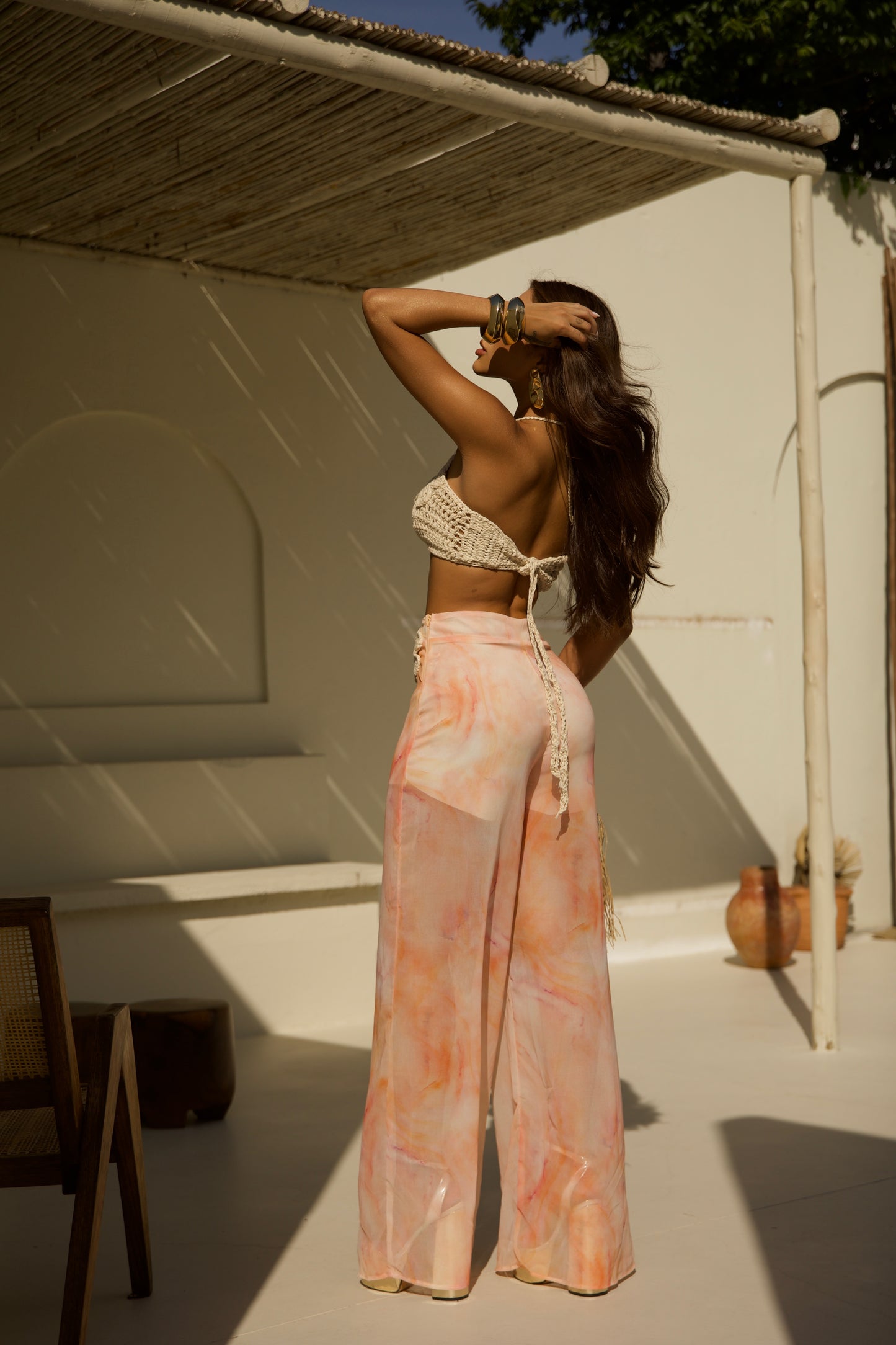 Conjunto Top Crochê e Calça Pantalona Flor - Sale