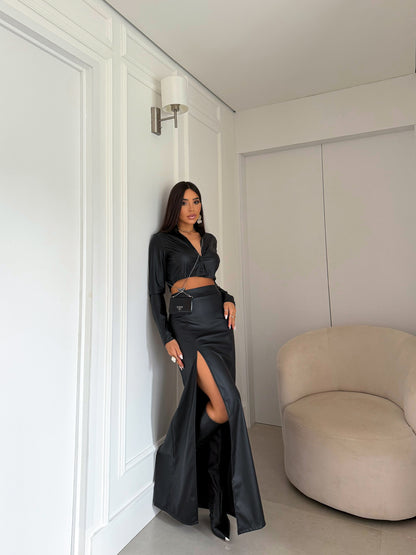 Conjunto Feminino Couro Saia e Jaqueta Cropped Malbec - Sale