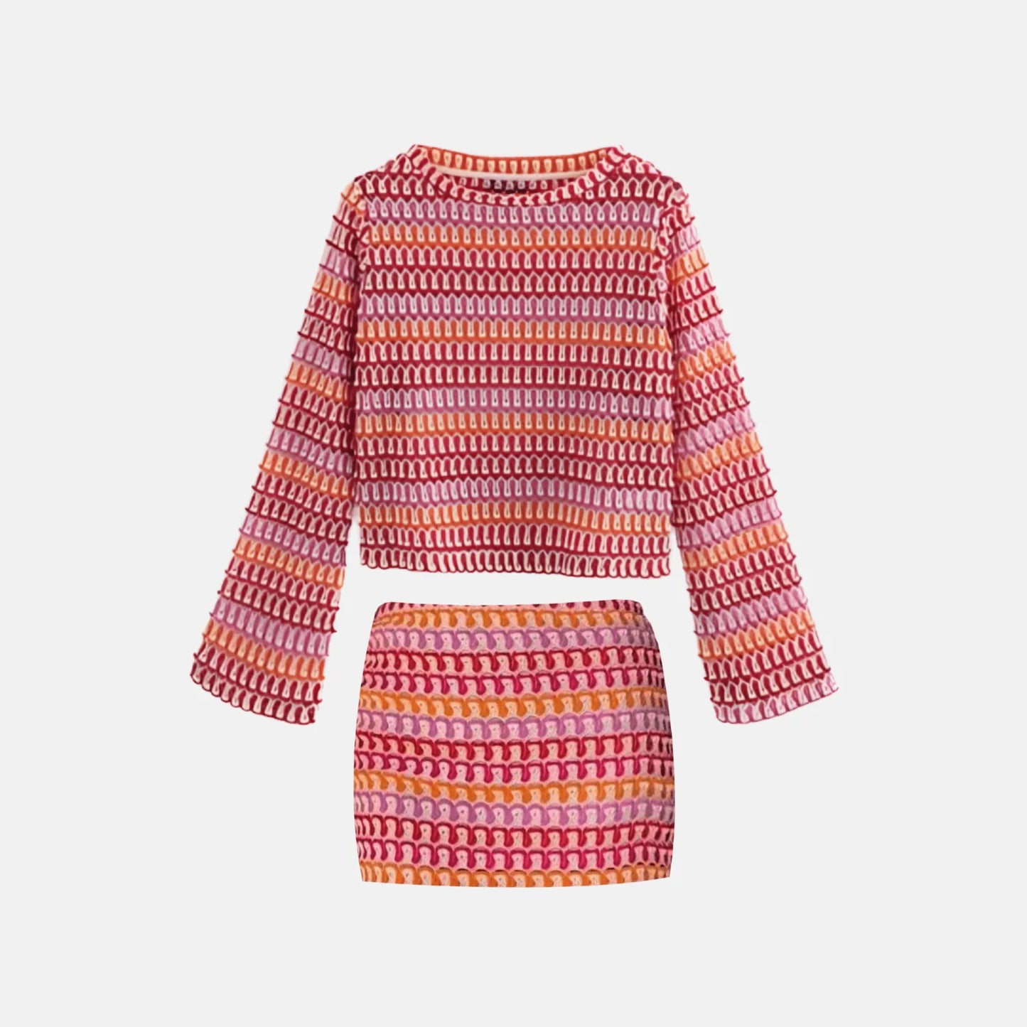 Conjunto Cropped Manga Longa e Mini Saia Angra
