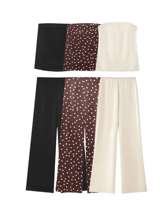 Vestido Conjunto Cetim Poá Elegance - Casual Chic l CAROL ESPAÇO FASHION