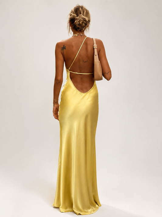Vestido Longo Seda Amarelo - Moda Festa l CAROL ESPAÇO FASHION