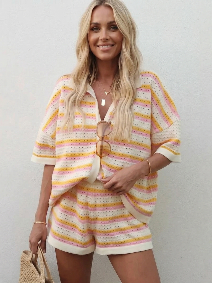 Conjunto de Tricô Listrado Portofino Camisa e Short - Resort | CAROL ESPAÇO FASHION