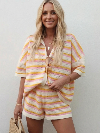 Conjunto de Tricô Listrado Portofino Camisa e Short - Resort | CAROL ESPAÇO FASHION
