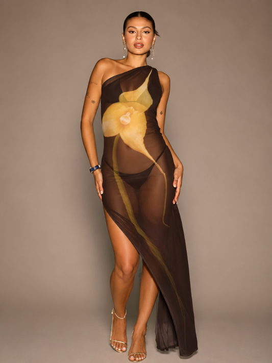 Vestido Tule Longo Saida de Praia Sunset Flower - Moda Praia | CAROL ESPAÇO FASHION