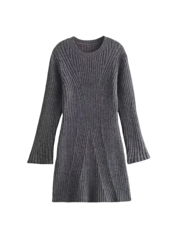 Vestido Tricô Canelado Manga Longa - Outono Inverno l  CAROL ESPAÇO FASHION