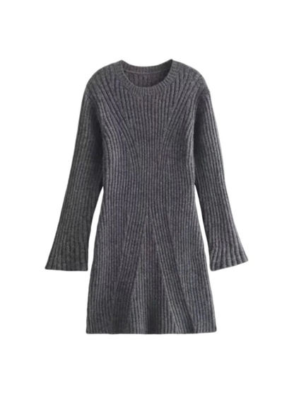 Vestido Tricô Canelado Manga Longa - Outono Inverno l  CAROL ESPAÇO FASHION