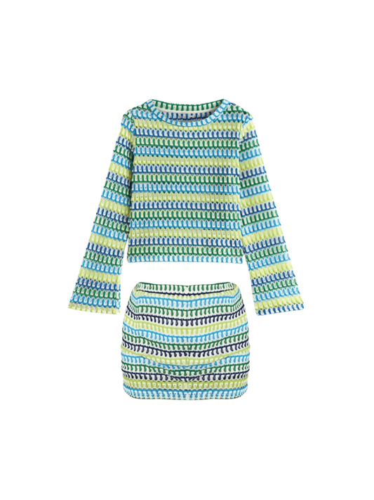 Conjunto Cropped Manga Longa e Mini Saia Angra  - Resort l CAROL ESPAÇO FASHION