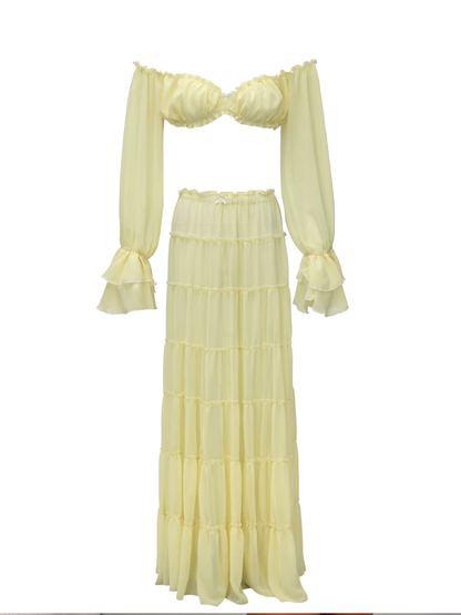 Conjunto Saia Fluida e Cropped Ombro a Ombro - Resort l CAROL ESPAÇO FASHION