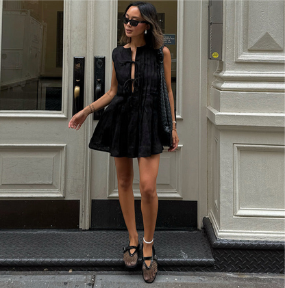 Vestido Preto Casual com Amarração