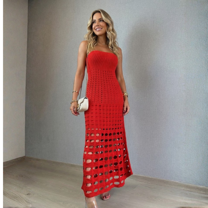 Vestido Longo Tricô - Moda Festa l CAROL ESPAÇO FASHION